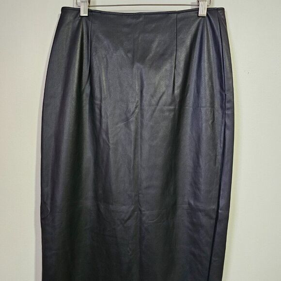 EUC TOPSHOP BLACK FAUX LEATHER TWISTED MIDI SKIRT SIDE SLIT SIZE 8 / SMALL - Picture 3 of 16